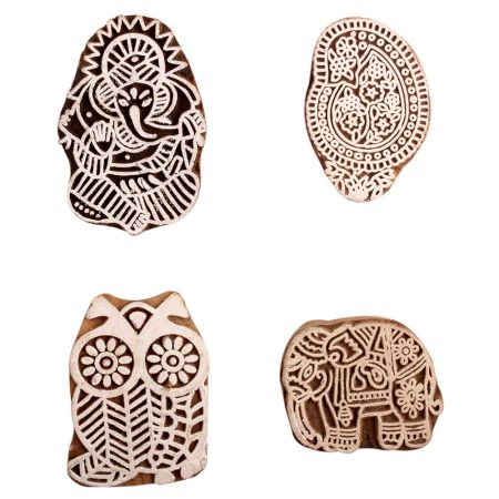 Set of 4 Piece New Mix Wooden Printing Block